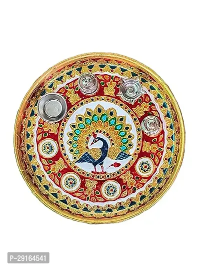 Stainless Steel Meenakari Aarti, Pooja Thali  Multicolor-thumb3