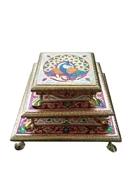 Kailash Enterprises Minakari Pooja Chowki   Wooden Bajot - Set of 3  6 Inch, 8 Inchand 10 Inch Golden  - for Pooja, Home Decor and Festivals-thumb3