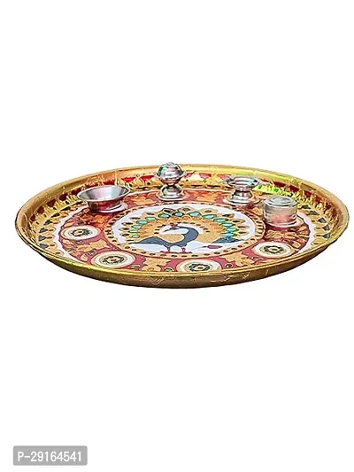 Stainless Steel Meenakari Aarti, Pooja Thali  Multicolor-thumb2