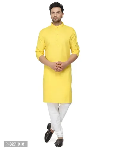 RYLEN Mens Cotton Kurta Pyjama (Yellow, 44)-thumb2