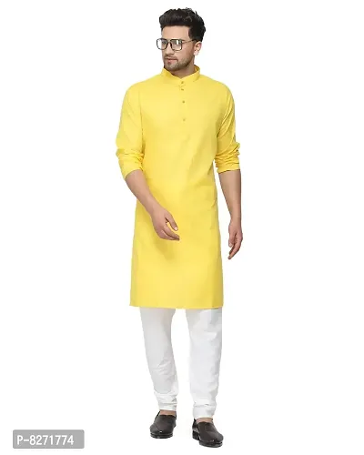 RYLEN Men's Magic Cotton Kurta Pajama (Yellow, 38)