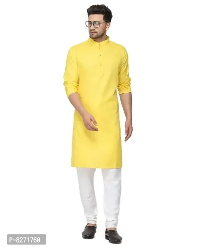RYLEN Men's Cotton Kurta Pajama (Yellow, 40)