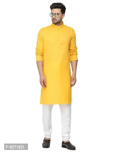 RYLEN Mens Cotton Kurta Pyjama (Mustard, 40)