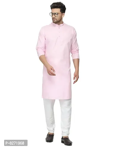 RYLEN Men's Kurta Pajama Magic Cotton (Pink, 44)
