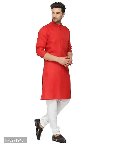 RYLEN Mens Cotton Kurta Pyjama (Red, 40)-thumb2