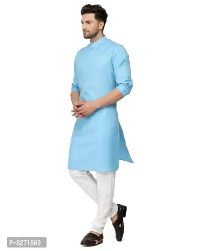 RYLEN Mens Cotton Kurta Pyjama (Sky Blue, 42)-thumb3