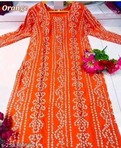 Elegant Viscose Rayon Bandhej Printed Straight Kurta