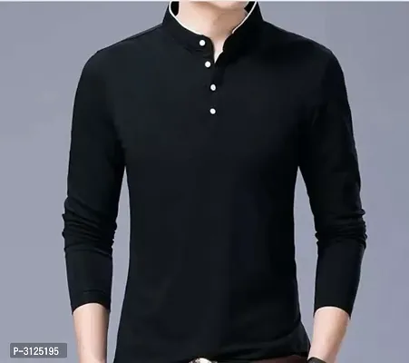 Reliable Black Cotton Solid Mandarin Tees For Men