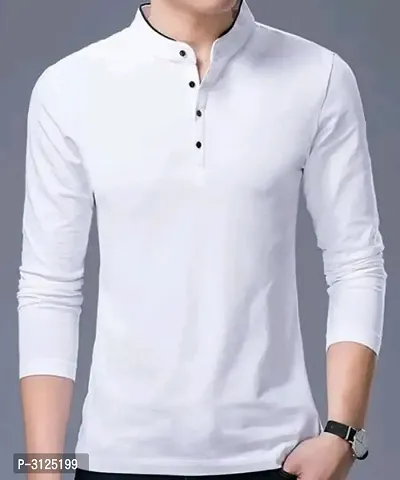 Reliable White Cotton Solid Mandarin Tees For Men