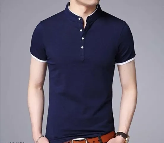 New Trending Short-sleeve Cotton Henley T Shirt For Men
