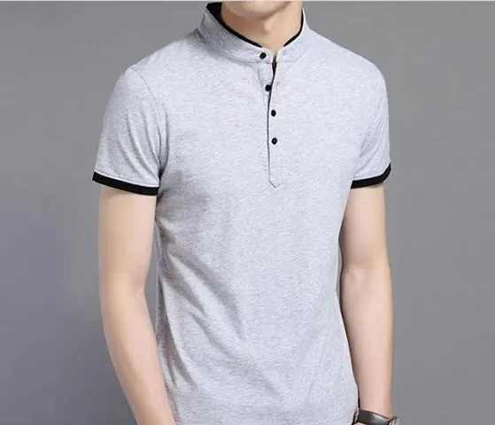 New Trending Short-sleeve Cotton Henley T Shirt For Men