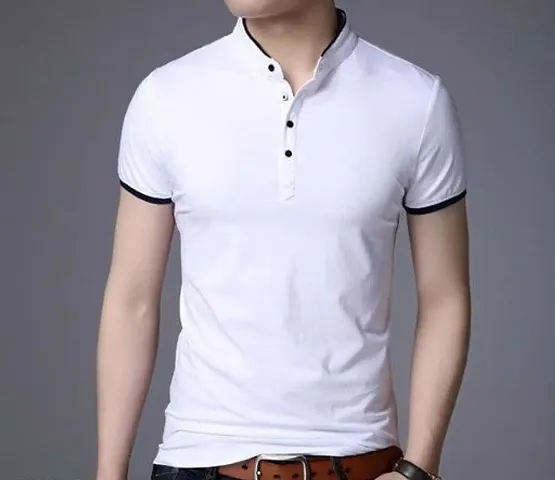 Trending Solid Cotton Mandarin T Shirt