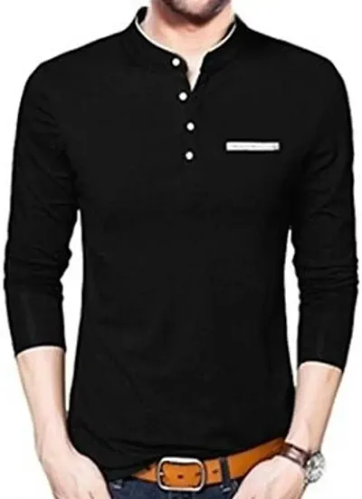 Trending Solid Full-sleeve Comfortable Cotton Henley Tees