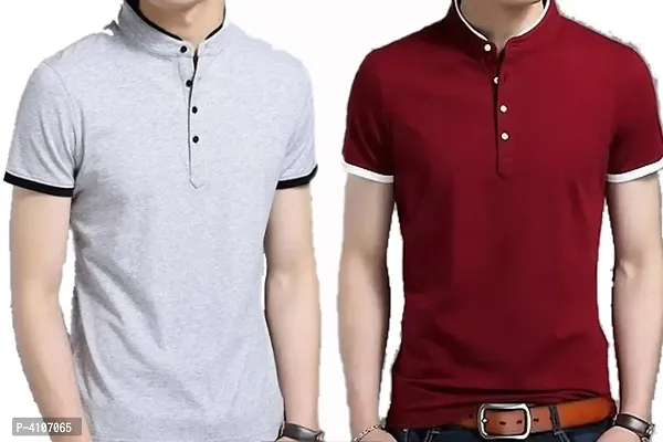 Reliable Multicoloured Cotton Solid Mandarin Tees For Men-thumb0