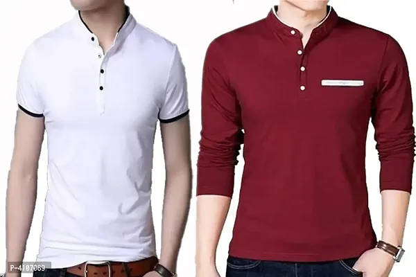 Reliable Multicoloured Cotton Solid Mandarin Tees For Men