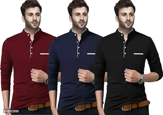 Stylish Cotton Solid Tees Combo For Men Pack Of 3-thumb0