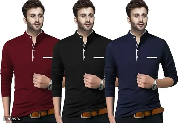 Reliable Multicoloured Cotton Solid Henley Tees For Men-thumb0