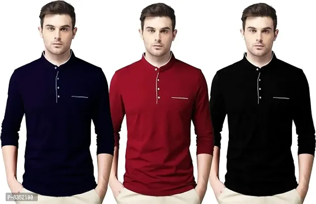 Reliable Multicoloured Cotton Solid Henley Tees For Men