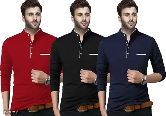 Reliable Multicoloured Cotton Solid Henley Tees For Men-thumb0