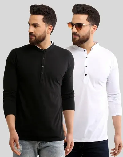 Stylish Cotton Full-sleeve Solid T-shirt for Men Combo (Pack of 2)