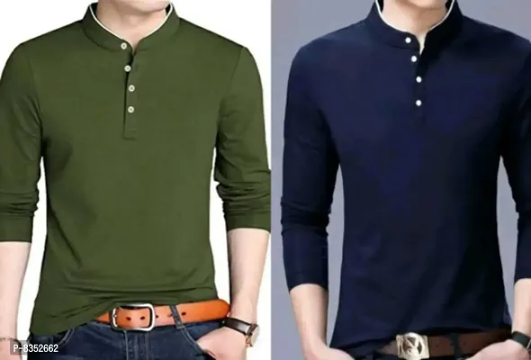 Reliable Multicoloured Cotton Solid Henley Tees For Men-thumb0