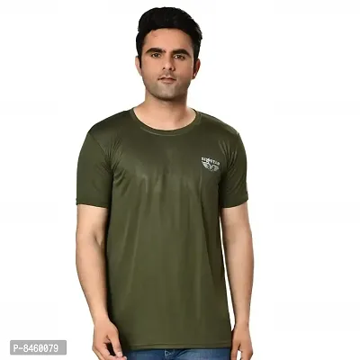 Reliable Olive Polyester Solid Round Neck Tees For Men-thumb0
