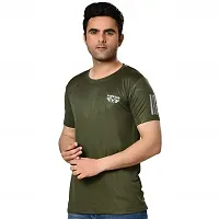 Reliable Olive Polyester Solid Round Neck Tees For Men-thumb1
