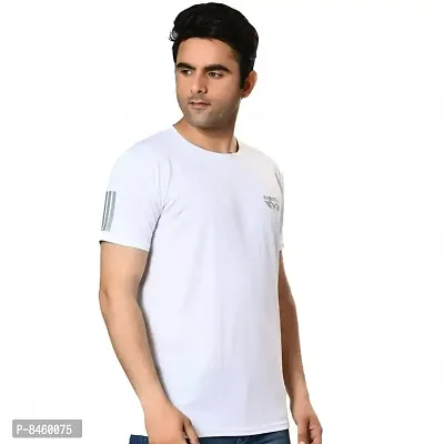 Reliable White Polyester Solid Round Neck Tees For Men-thumb3