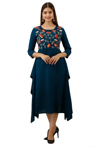 Beautiful Rayon Embroidered Asymmetric Kurta For Women