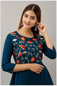 Beautiful Rayon Embroidered Asymmetric Blue Kurta For Women-thumb4