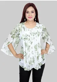 Plegridy Women's Printed Georgette Flared Sleeve Round Neck Causal Wear Designer Tunic Top (B-C-2010241)-thumb3