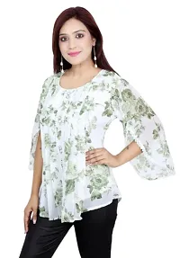 Plegridy Women's Printed Georgette Flared Sleeve Round Neck Causal Wear Designer Tunic Top (B-C-2010241)-thumb2