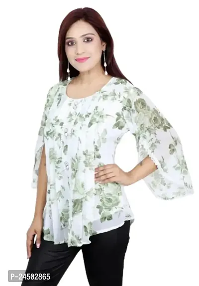 Plegridy Women's Printed Georgette Flared Sleeve Round Neck Causal Wear Designer Tunic Top (B-C-2010241)-thumb3