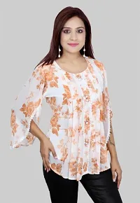 Plegridy Women's Printed Georgette Flared Sleeve Round Neck Causal Wear Designer Tunic Top (B-C-2010241)-thumb4