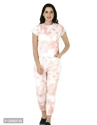 Plegridy Women Printed Cotton Lycra Tie-Dye Lounge Wear Comfortable Night Top and Pyjama Set (AG_S_565)