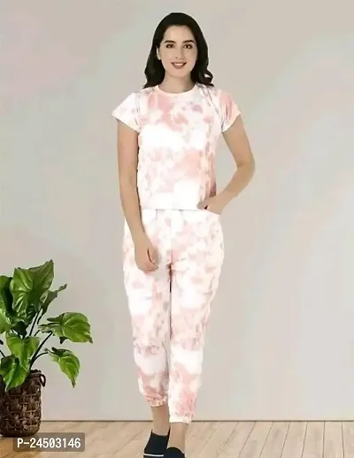 Plegridy Women Printed Cotton Lycra Tie-Dye Lounge Wear Comfortable Night Top and Pyjama Set (AG_S_565)-thumb3