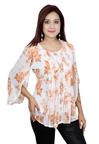 Plegridy Women's Printed Georgette Flared Sleeve Round Neck Causal Wear Designer Tunic Top (B-C-2010241)-thumb2