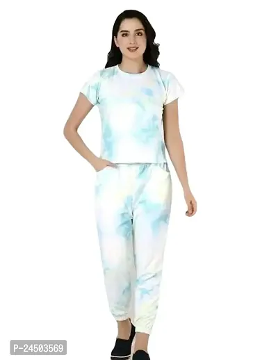 Plegridy Women Printed Cotton Lycra Tie-Dye Lounge Wear Comfortable Night Top and Pyjama Set (AG_S_565)