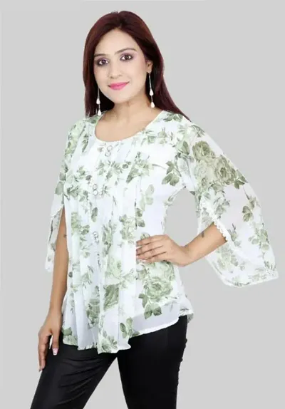 Stylish Short Sleeve Round Neck Flower Tops for Girls and Women