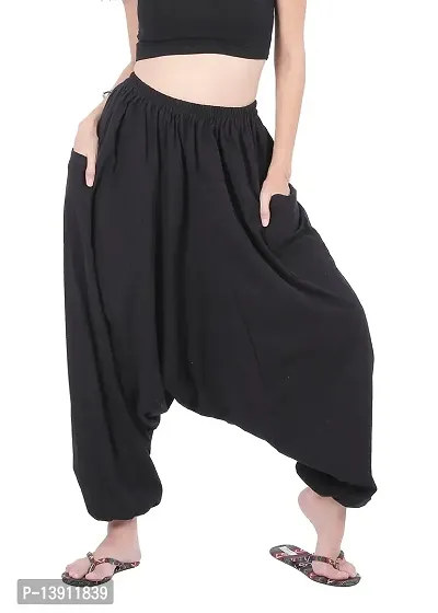 Whitewhale Women's Loose Fit Harem Pants (WHITEWHALE-HAMEM-09_Black_Free Size)