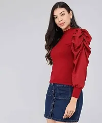 Whitewhale Women Casual Puff Sleeves Solid Top-thumb2