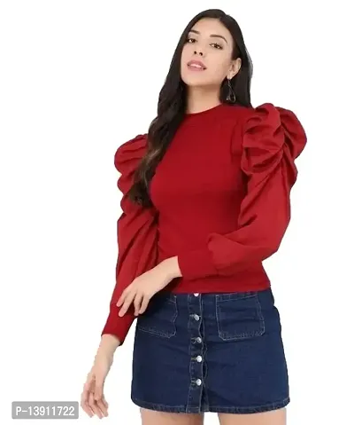 Whitewhale Women Casual Puff Sleeves Solid Top-thumb0