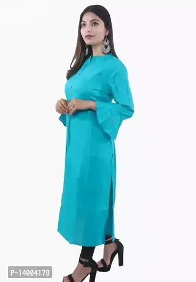 Elegant Turquoise Solid Rayon Kurta For Women-thumb0