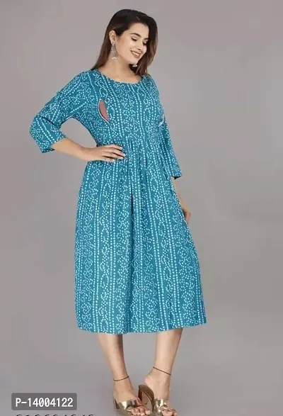 Elegant Turquoise Printed Rayon Kurta For Women-thumb0