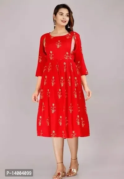 Elegant Red Printed Rayon Kurta For Women-thumb0