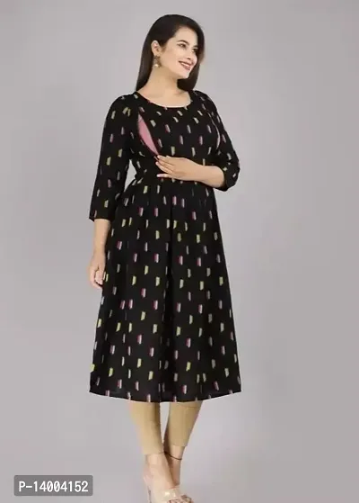 Elegant Black Printed Rayon Kurta For Women-thumb0