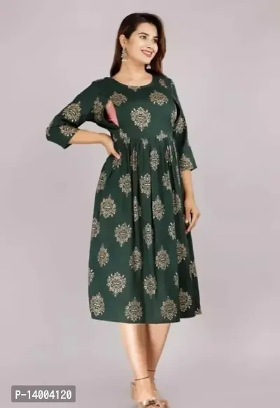 Elegant Green Printed Rayon Kurta For Women-thumb0