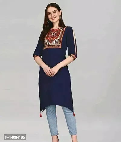 Elegant Navy Blue Printed Rayon Kurta For Women-thumb0