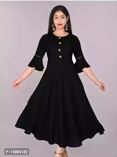 Elegant Black Solid Rayon Kurta For Women-thumb0