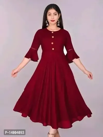 Elegant Maroon Solid Rayon Kurta For Women-thumb0